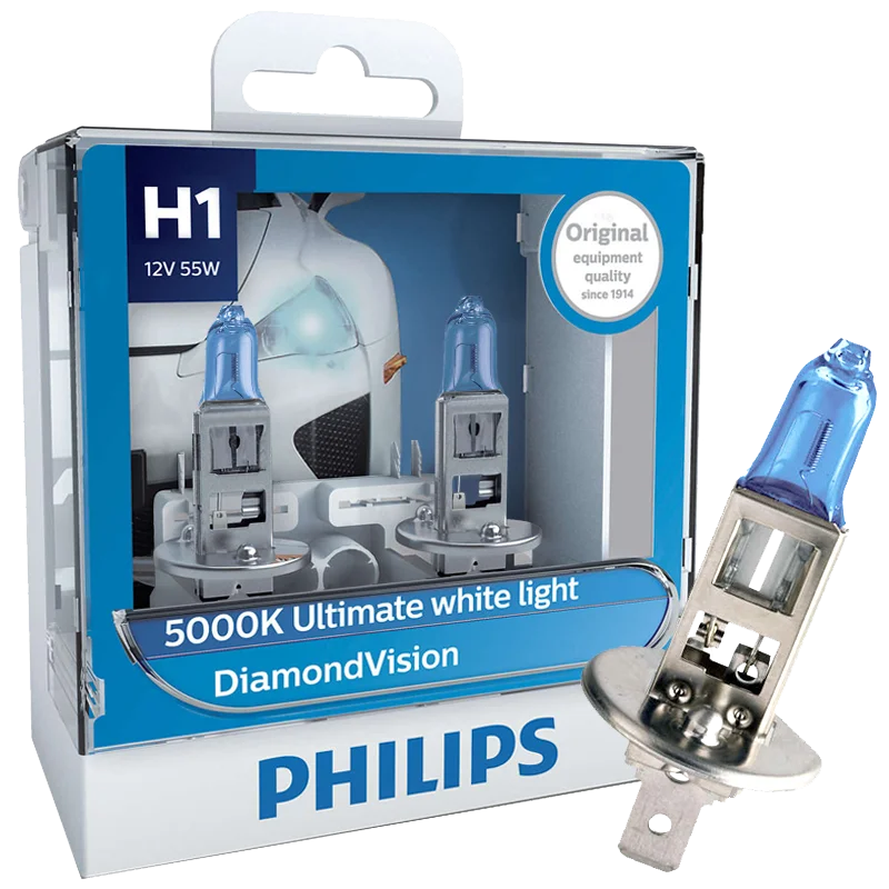 Lâmpada Philips H7 Diamond Vision 5000K Branco Puro Farol - Par